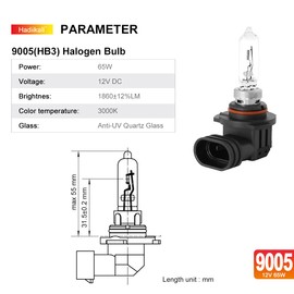 Hadiikall 9005 HB3 - Bombillas halógenas para faros delanteros, 1 paquete de bombillas de repuesto de luz baja y niebla, 12 V 65 W de alto rendimiento con luz más brillante