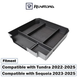 RUNROAD Center Console Organizer Tray Compatible with Toyota Tundra 2022 2023 2024 2025 and Sequoia 2023 2024 2025 Accessories, Insert Armrest Tray Secondary Storage Box Glove Compartment Organizer