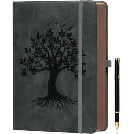 Thick Lined Journal Notebook with Pen, 360 Pages 100gsm Paper, Brown Sprayed Edge, Journal for Writing B5 Ruled Notebook ,Leather Hardcover,Perfect for Work, Office or School, 7.8'' x 10'' Dark Grey