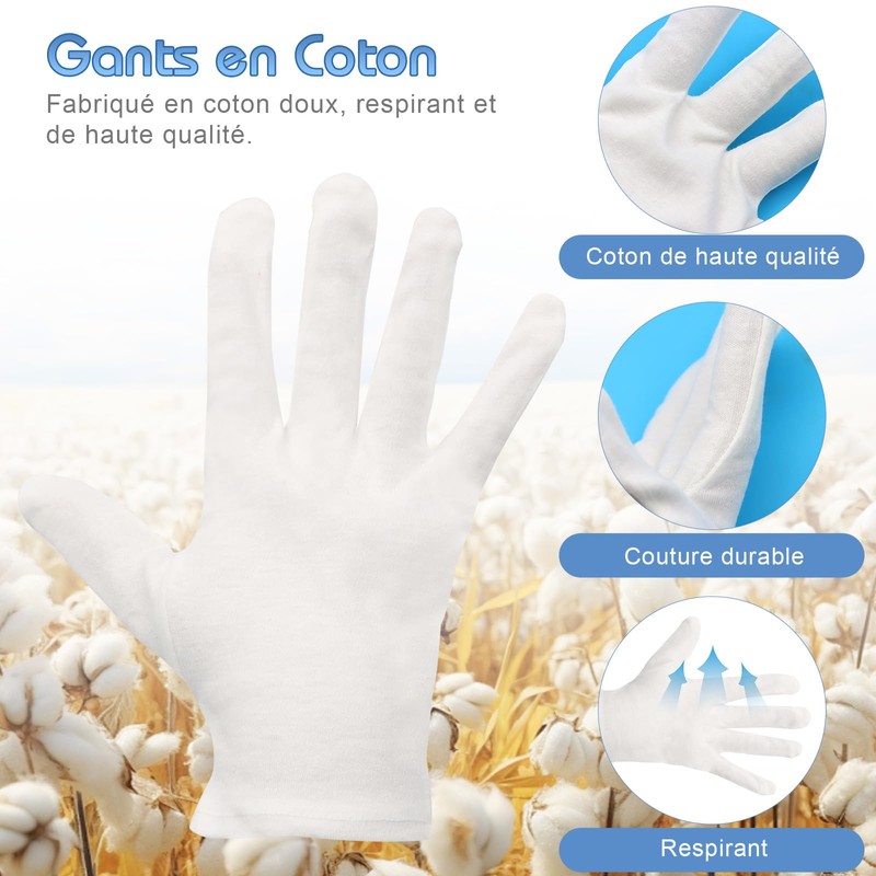 BORISCA 6 Pairs White Cotton Gloves White Glove 100% Cotton