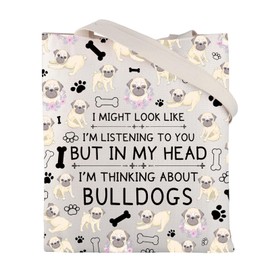 FUSTMW Bulldog Tote Bag Cute French Bulldog Gifts for Bulldog Lovers Reusable Grocery Shopping Bag Bulldog Owner Gifts (Bulldog Tote)