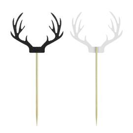 Saktopdeco 20 unidades de decoración para tartas de ciervo negro con purpurina de papel de Navidad con renos para decoración de fiestas temáticas