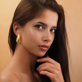 MUYAN Gold Chunky Metal Earrings for Women Lightweight Hollow Large Waterdrop Earrings Tear Drop Earrings Fashion Jewelry