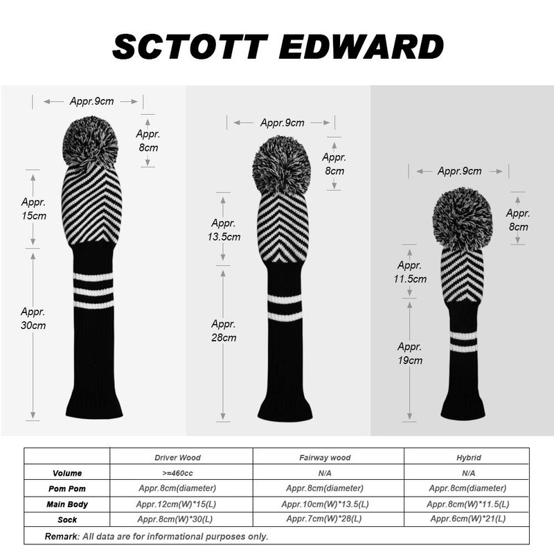 Black Diagonal Stripes Knit Woods Golf Head Covers, Set of