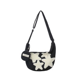 PORRASSO Corduroy Crossbody Bag Shoulder Bag Tote Messenger Bag Women Satchel for Dating Travel Daily Use Black