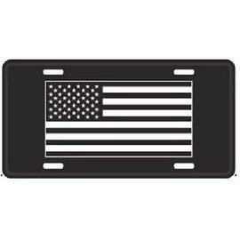 USA FLAG PATRIOTIC BLACK/WHITE TACTICAL Aluminum Embossed License Plate