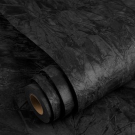 YENHOME Black Felt Fabric Wallpaper Roll Self Adhesive Felt Fabric Sheet 17.7"X118" Black Felt Peel and Stick Wallpaper Vintage Black Velvet Wallpaper for Bedroom Walls Cabinets Black Contact Paper