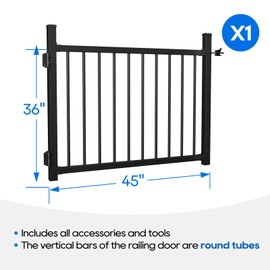 Coliwel 36"x45" Aluminum Gate with Self-Closing Hinges, DIY Adjustable Width Black Powder Coated Deck gate Kits Incl. Hinges & Latch for Deck Railing Patios Gardens Indoor Outdoor Use