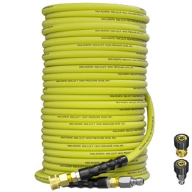 TechSweepPro Pressure Washer Hose 150FT 3/8" for Cold and Hot Water 212°F, with Swivel Quick Connect, 4500PSI Kink Resistant Grade Steel Wire Braided, Power Washer Hose With 2pcs M22-14mm Adapter