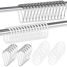 NVGVUP 48 Pcs Shower Curtain Hooks Plastic and Metal, Shower Curtain Rings with Sliding System, Easily Movable Shower Hooks in C-Shape White for Window Rod Bathroom Bedroom Kitchen