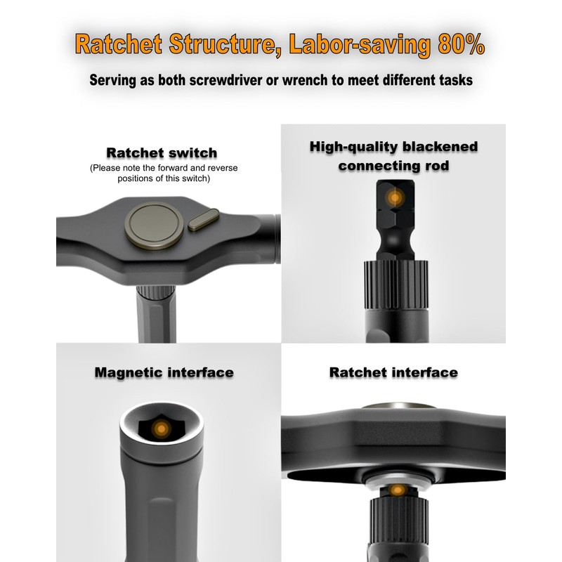 24-in-1 Magnetic T-Handle Ratchet Screwdriver Set, 24 S2 Bits