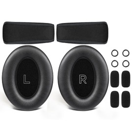SOULWIT Soft Protein Leather Earpad Cushions + Headband + a Pair of Scrims + 4 Microphone Foam Covers, Replacement Kit for Bose A30 Aviation Headset - Black