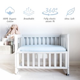 Cot Sheets 120x60 Fitted and 100% Organic Cotton Completely Natural Cot Sheets Baby Blue color Set of 2 Ultra-soft and Comfortable for Your Baby 120 x 60cm size Cot Bed Sheets