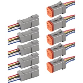 ALAMSCN 5 Sets 4-Pin DT Connector DT Connector Waterproof Plug and Socket German Plug Electrical Connector with 15 cm 16AWG Cable for Motorcycles, Car, Truck, Boat