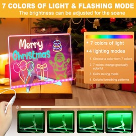 YUYIUS LED Acrylic Message Board, Light Up Acrylic Dry Erase Board with 7-Color Light, LED Note Board with Colors for Kids, Glow Memo Message Writing Board with Light, Drawing Stencils Set Included