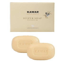KAWAR Dead Sea Sulfur Soap with Olive Oil, Relief Skin Conditions Such as Acne, Psoriasis, Eczema & Blackheads, for Oily to Normal Skin, Vegan Soap Bar for Men & Women, 4.2 oz (Pack of 2)