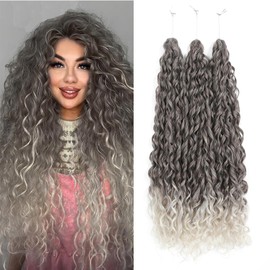 WoWCFyyds 24Inch Deep Wave Twist Curly Crochet Hair Extensions Pack Deep Wavy Air Curl Bulk Hair Synthetic Boho Braids Water Wave Crochet Hair Extension for Women (T4/56C, 24Inch-3Pack)