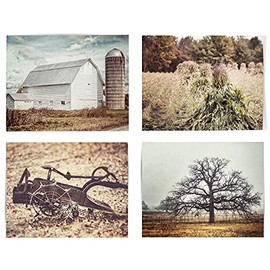 Lisa Russo Fine Art - Farmhouse Wall Decor Prints - Set of 4 - Not Framed - Barn, Hay, Plow - Neutral Beige (4 5x7 Prints Only)