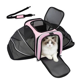 Double Expandable Cat Carrier,Airline Approved Soft-Sided Pet Travel Carrier for Small Dogs Cats under 15 lbs,Waterproof 600D Oxford Fabric with Washable Replacement Liner,Odor-Free & Claw-Proof(Pink)