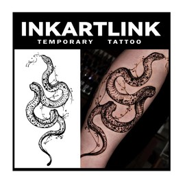 INKARTLINK Tattoo Tech, 2 Sheets Large Semi Permanent Tattoo, Adult Art Design Temporary Tattoos, Lasts 1-2 Weeks, Waterproof, Realistic Look, No Adhesive, No Reflection (Dark Serpent Design)
