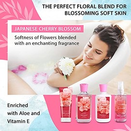 Kit de baño y cuerpo de flor de cerezo japonés, tamaño de viaje de 3 onzas líquidas, ideal para el cuidado de la piel, incluye loción corporal, gel de