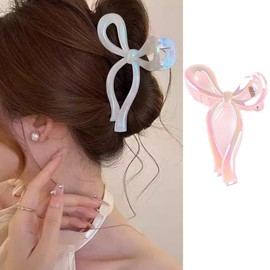 Bow Hair Clips Pink Aurora Bowknot Hair Claw Clip Strong Hold Nonslip Hair Grip Cute Acrylic Large Bow Jaw Clip French Ribbon Hair Decoration Accessories Styling Hairpins for Women Girls, 1Pack