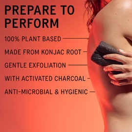 AKT The Konjac Sponge – Plant-Based Shower Sponge with Activated Charcoal, Exfoliating Body Scrubber for Sensitive Skin, Natural, Compostable Bath Essential, All Genders