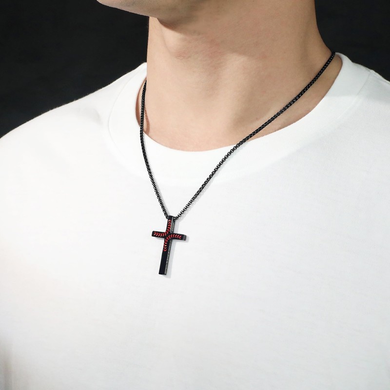 WINFY Baseball Cross Necklace for Boys Men Inspirational Christian Bible