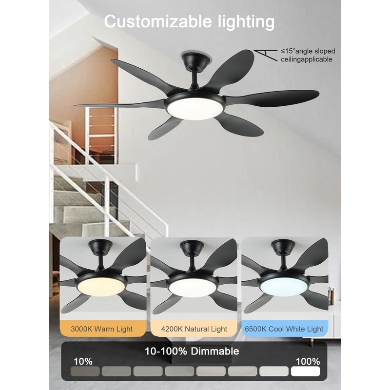 FUMLTP Ceiling Fans with Lights, 51 Inch Ceiling Fan with