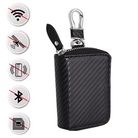Riloer Faraday Car Key Fob Bag, Carbon Fiber Car Signal Blocking Bag, Car RFID Signal Blocker with Anti-Lost Inner Bag and Hanging Hook