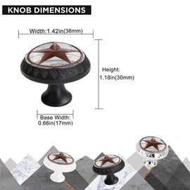 Elohiym 6 Pack Black Drawer Pulls Knobs, Western Texas Star Rustic Wood Cabinet Knobs Crystal Glass Dresser Knobs for Kitchen Bathroom Hardware