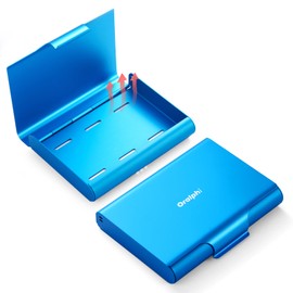 Oralphi Aluminum Retainer Case,Compatible with Invisalign,Retainer Box Denture case with Vent Holes,Partial Mouth Guard Case False Teeth Container,Slim Orthodontic Box for Traveling,School,Office-Blue