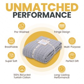 Gold CASE Turkish Bed Blanket - 100% Recycled Cotton Bed Blankets 71x90 - Soft Cotton Blankets Twin/Twin XL Size - Layering Lightweight Twin Blankets Made of Warm Cotton for Bed & Couch - Grey