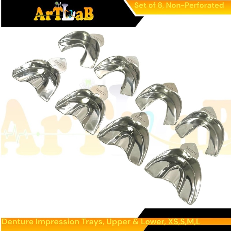 8 Pack | Dental Denture Impression Trays Upper and Lower,
