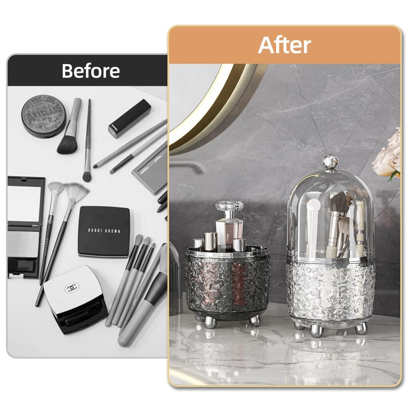 ARAINY Makeup Brush Holder with Lid, 360° Rotating Cosmetic Tools
