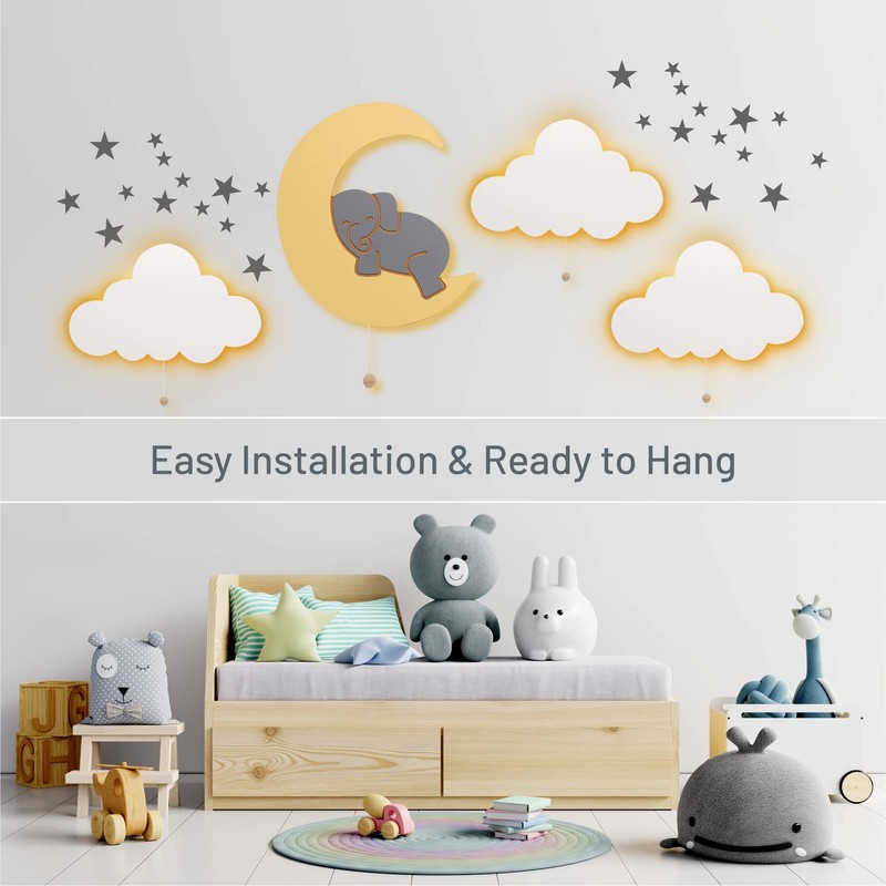 Lumipets Lighted Elephant on Moon, Nursery Night Light, Wall Mounted