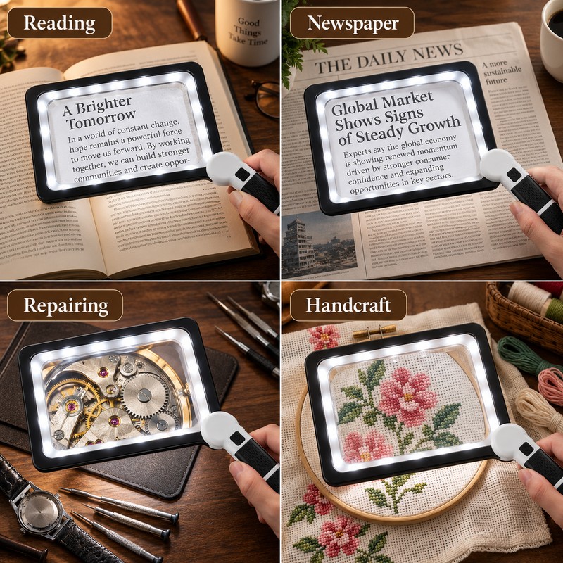 5X Handheld Magnifying Glass for Reading – Large Rectangle Lens