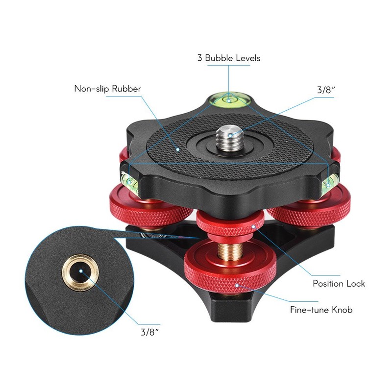 Andoer Tripod Leveling Base Leveler Tri-wheel Leveler with Bubble Level