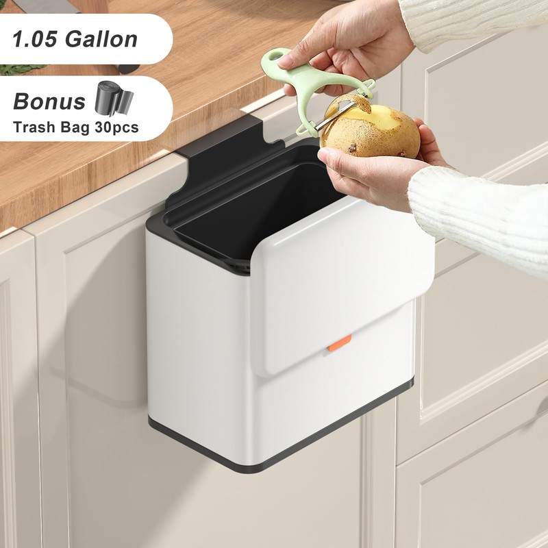 Mbillion Kitchen Compost Bin Hanging Trash Can with Lid 1.05