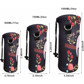 RICHEN Neoprene Water Bottle Carrier Bag with Adjustable Shoulder Strap,Insulated Water Bottle Cover for 1000ml/32oz Stainless Steel/Glass/Plastic Bottles (Sloth,1000ML)