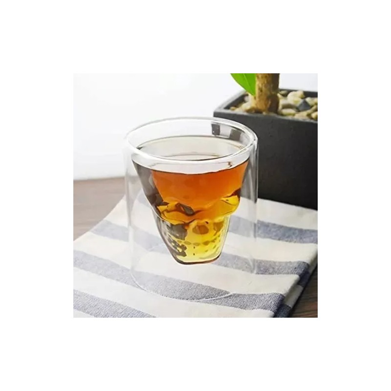 Quality Set De 3 Vasos Tequileros Calavera Cráneo Cristal Chico