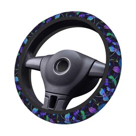 Generic Car Steering Wheel Cover Universal Neoprene Anti Slip Car Accessories Decorative Wheel Protector 15 Inch - Purple Dragonfly