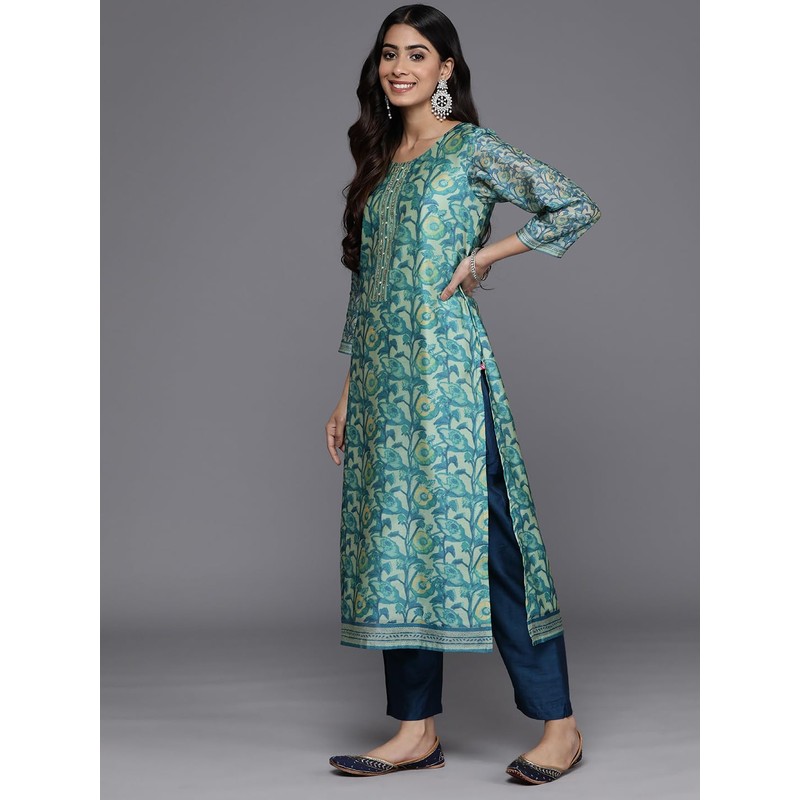 Jaanvi fashion Women Floral Printed Kurta, Round Neck Straight Kurta