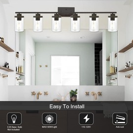 QueeuQ Farmhouse Vanity Lighting Fixtures Oil Rubbed Bronze 6 Light with Glass Shade Bathroom Light Fixture Industrial Wall Sconces for Kitchen Living Room Hallway