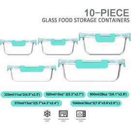 M MCIRCO 10-Pack Glass Food Storage Container with Lids, Airtight Glass Lunch Bento Boxes, Glass Meal Prep Container,Microwave, Oven, Freezer and Dishwasher Friendly, Green