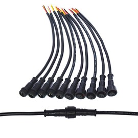 WESIRI 5Pairs 3 Core 3pin Black Pigtail Plastics Waterproof IP65 LED Connector Male Female 40cm/Pair Applicable 0.3mm² 15mm Nut for LED Lights