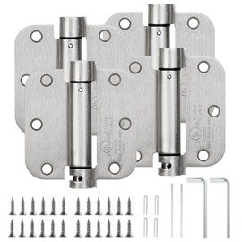 Sophia 4 Pack Self-Closing Door Hinge 3.5 Inch Rounded 5/8 Radius, Spring Loaded Hinges Adjustable Tension, Automatic Door Closer Hinge for Residential Standard Doors, Satin Nickel, UL Listed