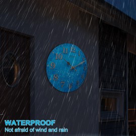 OCEST 12 Inch Indoor Outdoor Clock, Waterproof Resin Outdoor Wall Clock, Silent Non-Ticking Battery Operated Decor for Garden Pool Patio (Blue)