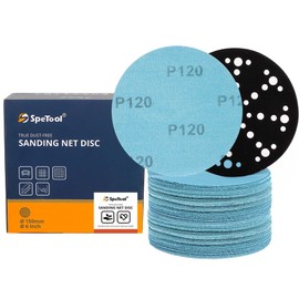 SpeTool Pack of 30 Sanding Mesh 150 mm Velcro Sanding Net Sanding Discs with Sanding Disc Protector Grit 120 Dust-Free Velcro Sandpaper for Wood, Plasterboard, Metal, Epoxy Resin