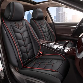 IKABEVEM Seat Covers Fit for Nissan Pathfinder 2011-2024 2025 2026 2PCS Front Car Seat Covers Faux Leather Seat Cushion Waterproof Auto Protectors(Black & Red Line)-2 Front Seat Covers